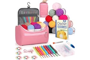 Reessy Crochet Kit, 88 PCS Crochet Kits for Beginners Adults include Instructions Ergonomic Crochet Hooks 15Pcs × 25g Yarn Storage Bag and Knitting Accessories, Complete Beginners Crochet Kit - Pink
