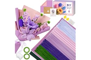 UUEMB MestectPET Pfeifenreiniger Blumen Set, 400 Stück in 5 Farben Pfeifenputzer zum Basteln, mit Grünes Bastelgarn, Klebeband, Staubgefäße, Band, Grußkarte, Packpapier (Lila)