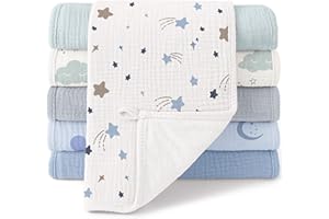 Bearmoss Langes - Lote de 6 Capas de Algodón, 50 x 25 cm, Súper Suave, Absorbente de Gasa de Grano para Recién Nacidos, Unisex para Bebés y Niños (Cielo Estrellado)