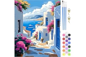 MXJSUA Santorini Pintar por Numeros Adultos, DIY Pintura por Numeros Cuadros para Pintar por Numeros Kit con Pinceles y Pinturas Acrilicos, 40x50cm
