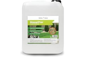 Terra Domi Moosiflor 5 Liter + innovatives Sprühsystem I Flüssigdünger mit Eisen abgestimmt auf vermooste Rasenflächen I Eisendünger für Rasen mit viel Moos
