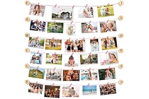 MOVEONSTEP Hanging Photo Display for Wall with 36 Clips, Picture Frames for Multiple Pictures, Greeting Card Holder Photo Display Board for Living Room, Bedroom, Home Decor, No Holes Drilling (PINK)