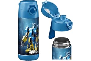 Jarlson Mali barnvattenflaska, termisk vattenflaska i rostfritt stål, BPA-fri, läckagesäker, barnflaska med klunklock, flaska för skola, barnkammare (robotblå, 350 ml)