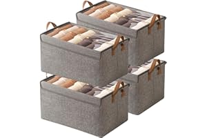 AARAINBOW Closet Clothes Organizer Bins 4 Pc, Fabric Box Storage Shelf Bins Stackable, Foldable Closet Shelf Storage Container with Lid, Fabric Storage Bin with Steel Frame, 23L (4 Gray with Lid)