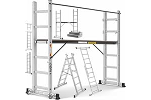 Masko® Ponteggi Telaio in alluminio Struttura Scala da ponteggio, Piattaforma lavoro | Caricabile fino a 150 KG | Rivestimento antiscivolo | | Testato GS (EN 131)