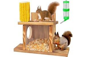 Mangeoire à écureuils GOEDCH avec Toit métallique : Mangeoire à écureuils résistante aux intempéries, Maison à écureuil s Robuste en Bois vissé, Station d'alimentation pour écureuil s