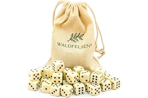 Waldfelsen® Set di 30 cubi da 6,12, 20, 30 o 50 cubi in acrilico di alta qualità da 16 mm, a forma di cubi da gioco Dice 6 lati, 6 lati, con sacchetto di stoffa (avorio, 30 pezzi)
