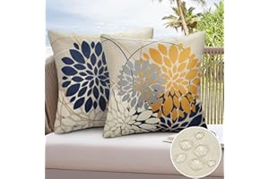 COZYFOUNDER Exterior Impermeable Fundas de Cojines 50x50cm Azul Amarillo Verano Grande Moderno Funda de Almohada Decorativa Dalia Patrón Funda Cojin para Dormitorio Exterior Jardin Salon Terraza 2 Piezas