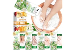 nbc BeautiLab Foot Soak Set: Bubble Salt, Sugar Scrub, Massage Mask, Massage Lotion in a Box, 4 Step Foot Spa Kit for Dry Feet, Softens Calluses, Tired Feet (3 Set, jasmine)