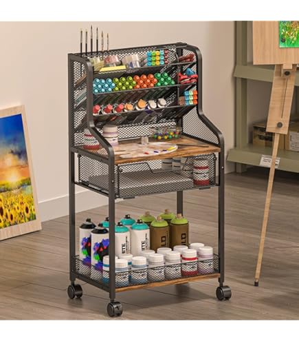 LC Crafts Craft Cart With Wheels - Portable Rolling Organizer For Arts & Craft Supplies With 40 Craft Supply Storage Pockets - Your Mobile Crafting Companion
