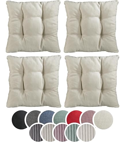 Stof Stuhlkissen Oxford – 38 X 38 X 5 Cm, 100% Baumwollsatin, Farbe Ecru – Weich, Elegant Mit Befestigungsbändern