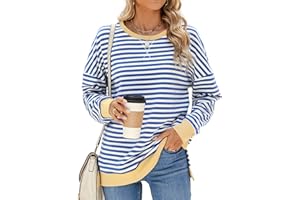 Heersan Sweat Femme Oversize Sweatshirts Rayée Pullover Top Blouses pour Femmes à Manches Longues et Col Rond Lâches Hauts de Base T-Shirt