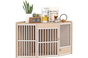 PawHut Cage d'angle pour Chien, Cage pour Chien intérieur avec Porte rotative, Table d'appoint pour Petits et Moyens, 113 x 80 x 64 cm, chêne
