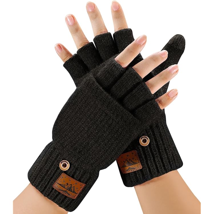Cuffbow 12 Paar Fingerlose Handschuhe Mit Klappe – Warm, Wandelbar, Für Frauen & Mädchen, 6 Farben, Acryl-Spandex-Mix
