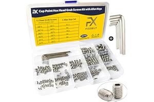 FIXXELY Grub Screws Assorted Set of 240 (M3,M4,M5,M6,M8) Cup Point & Hex Head with 5 Allen Key (M1.5,M2,M2.5,M3,M4) - 304 Stainless Steel Assorted Sizes Ideal for Door Handle, Home Repairs & Fixtures