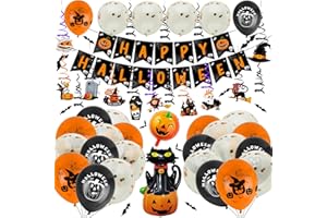 BUICXJKZ Halloween Party Deko Set 71 Stück - Girlande,Hängende Spiralen, Luftballon,Große Fledermaus,Ballon aus Aluminiumfolie - Indoor & Outdoor Dekoration