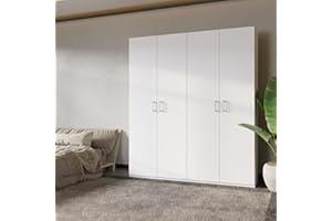 Forte Home Nook Armadio 180 moderno con ante a 4 ante, camera da letto, in legno bianco, larghezza 177,5 cm x altezza 210,5 cm x profondità 42 cm