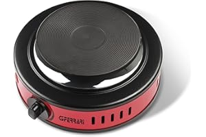 ‎G3 FERRARI G3 Ferrari G10157 Tragbare elektrische Kochplatte, 500 W, Temperaturregelung, Gusseisenplatte 11 cm, Betriebsanzeige, Ideal für Camping, Rot.