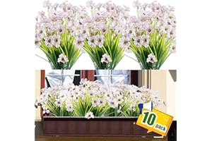 FRLONE 10 Bündel künstliche Blumen für den Außenbereich, Kunststoff-Blumen, künstliche Grünsträucher, Pflanzen zum Aufhängen, Übertopf, Zuhause, Hochzeit, Garten, Dekoration (Weiß)