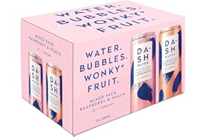 Dash Water Raspberry & Peach Mixed Pack - 12 x Flavoured Sparkling Spring Water - NO Sugar, NO Sweetener, NO Calories - Infused with Wonky Fruit (12 x 330ml cans)
