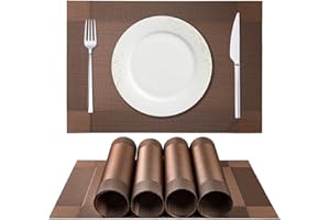 ISIYINER Tischset, Platzset 6er Set rutschfest Abwaschbar PVC Abgrifffeste Hitzebeständig Platzdeckchen für Zuhause Restaurant Speisetisch Braun
