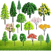 24 Stück Modellbau Bäume Set - Landschaftsgestaltung Für Modelleisenbahn & Diorama (4,5-13 Cm)