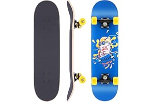 Hikole Skateboard pour débutants, 31" x 8", Planche à roulettes complète en érable Canadien 7 Plis, Planches à roulettes concaves à Double Coup de Pied pour Enfants, Adolescents et Adultes.