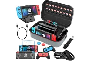 Mooroer Switch Zubehör Kit Tasche für Nintendo Switch,12 in 1 Switch Tragetasche,PlayStand, Lenkrad, Griff, Bildschirmschutz, Schutzhülle,Daumengriffe,Ladekabel,Grau