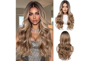 OUFEI Perruque Blonde Foncée Ombre pour Femmes Perruque Longue Et Bouclée Cheveux Synthétiques Perruque Résistante à La Chaleur pour La Fête Et Le Jeu De Rôle