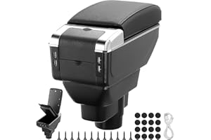 GEARCELL Car Armrest Storage Box with 7 USB Charging Ports fit for Vauxhall Corsa D 2006-2014, Double Layer Central Console Storage Box, PU Leather Storage Armrest Box(Black)