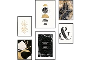 Heimlich Cuadros Decorativos - SIN Marcos -Decoración Colgante para Paredes de Sala, Dormitorios y Cocina - Arte Mural | 2 x A3 & 4 x A4-30x42 & 21x30 | » Hoja De Oro «