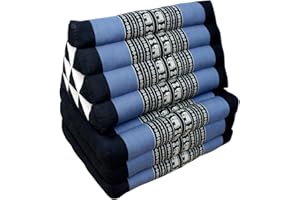 GURU SHOP Poduszka tajska, trójkątna poduszka, kapok, łóżko dzienne z 3 poduszkami – czarno-niebieska, 30 x 50 x 160 cm, azjatycka poduszka do siedzenia, mata do leżenia, mata tajska