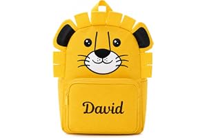 Balú Mochila Personalizada con Nombre Bordado (LEON AMARILLO) | Escuela infantil, preescolar y bebé | Bordado en hilo | 10,9 L: muda, fiambrera y botella | 240 g | Asas acolchadas