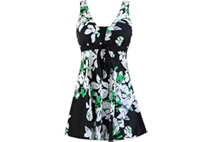 Wantdo Women's Plus Size Swimwear One Piece Tummy Control Swimdress Modest Skirted Swimsuit