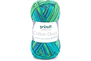 Gründl Cotton Quick Print Knitting Yarn 100% Cotton Oeko-Tex Certified 50g / 125m Needle Size 3-4 1 x 50g Green Multicoloured