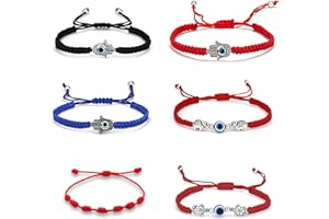DYNAMOLL Conjunto de 6 Pulseras de la Suerte: Pulsera 7 Nudos, Mano de Fátima, Ojo Turco, Hilo Rojo, Mal de Ojo, Pulseras de Protección - Pulseras para Buena Suerte - Evil Eye Bracelet para Mujer y Hombre