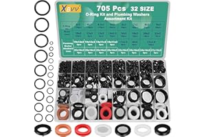 XBVV 32 Size 705 Pcs Plumbing Washers and O-Ring Kit 2-in-1 Rubber Gasket Assortment Kit for Faucet Spigot Garden Hose Pressure Washer Plumbing Repair