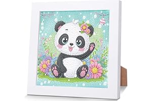 Viart Panda Diamond Art for Kids with Frame-Panda Diamond Painting for Kids, Animal Small Diamond Art Kits, Easy DIY Crystal Mosaic Kits for Children Girls Boys Gifts (7x7inch)