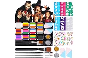 LOPHE malowanie ciała twarzy, 32 kolory tęczowej farby do ciała dla dorosłych dzieci, paleta farb do twarzy Split Cake ze pędzlami, brokatami, gąbkami, szablonami, zestaw do malowania twarzy