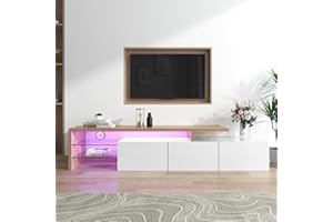 ModernLuxe TV Stand Cabinet, Stylish Elegant TV Unit, Modern TV Cabinet for Living Room, Practical TV Table with Open Glass Shelves and LED Lighting, High-gloss White Storage Cabinet, Wooden 192.5cm