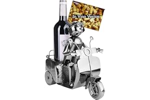 Brubaker Portabottiglie Scooter Driver Argento - Portabottiglie Scultura in Metallo - 27 cm Regalo Vino Figura in Metallo per Gli Appassionati di Scooter - con Biglietto D'auguri
