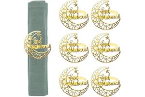 OTKARXUS Ramadan Napkin Rings,6PCS Hollow Moon Metal Napkin Ring Set,Eid Mubarak Napkin Buckle Holder Serviette Rings for Wedding Party Ramadan Banquet Table Decoration (Gold)