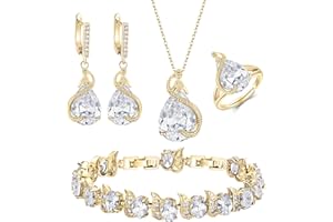 EVER FAITH Goccia Zirconia cubica Set di gioielli per la sposa damigella d'onore, Glamour Collana Orecchini Bracciale Tennis Aperto Set di anelli per le donne Partito