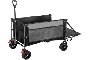 HOFTME Carrello Pieghevole su Ruote, Carro da 160kg di Grande Capacità con Maniglia Regolabile Borsa di Copertura e con portellone, Trasportatore da Picnic per Campeggio Giardino Spiaggia (Nero)