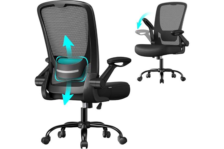 SONGMICS Silla de Oficina, de Malla, Ergonómica, Soporte