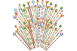 SULOLI 50 Pezzi Matite di Legno Natale,Matite Natalizie di fumetto con Gomma,Matita Divertenti Gadget Regali Natale per Bambini
