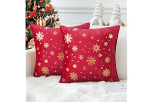 SERENTO Funda Cojines de Navidad Rojo 45x45 Funda de Almohada de Terciopelo Funda de Cojines Decorativos Patrón de Copo de Nieve Hogar Modernos Funda de Cojín para Sofá Camas Sillas Sala Coche 2 Piezas