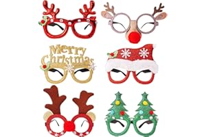 DERAYEE 6 Pieces Christmas Glitter Party Glasses, Xmas Novelty Eyeglasses Fancy Dress Costume Party Glasses Frame for Christmas Party Favors
