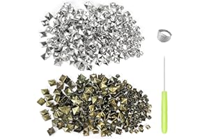 CISHOW 600pcs Square Pyramid Stud, 8/12/15mm Pyramid Shaped Nail Head Studs, Punk Rivet, Metal Square Rivets, Square Spike Punk Head for Leathercrafts, DIY Projects, with top pin and Drill Cone