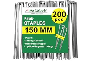 AMAGABELI GARDEN & HOME Amagabeli Garden Home 200 Grapas de Sujeción Galvanizadas para Jardín - 150 mm - Forma de U para el Jardín Elaboradas de Acero Carbonizado y Fijación de la Tela Anti Malezas Ø 3mm